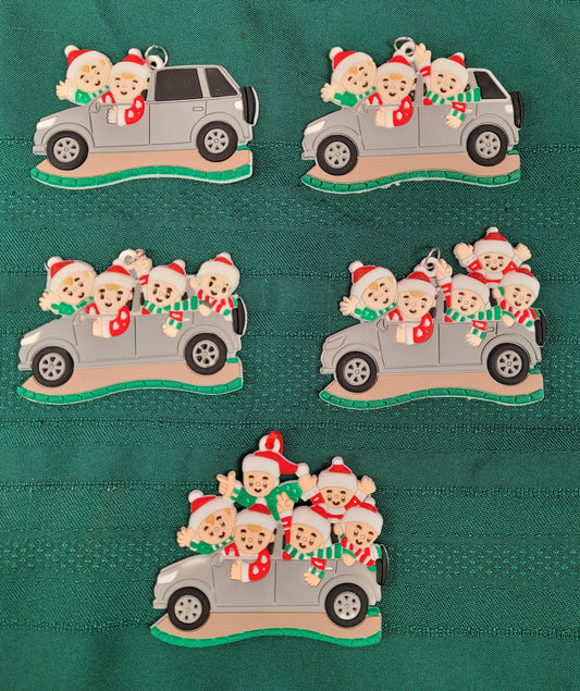 Family in the Car Christmas Ornament (PVC)